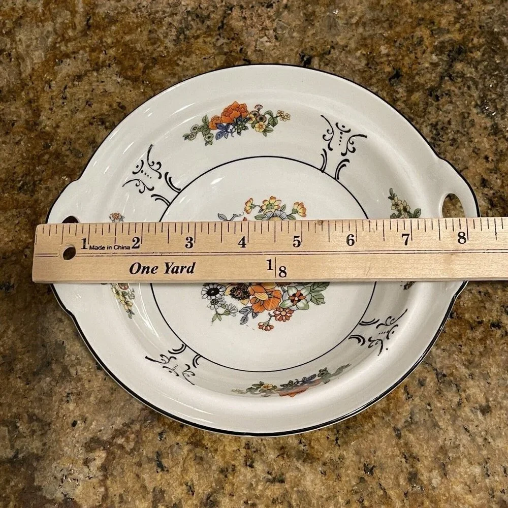 Celebrate Serving Bowl 8.25 Inch‎ German Multicolor Flowers Side Handles Stamped